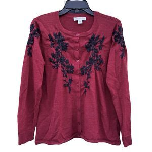 Coldwater Merino Wool Blend Embroidered Cardigan L Whimsigoth Dark Floral Fairy